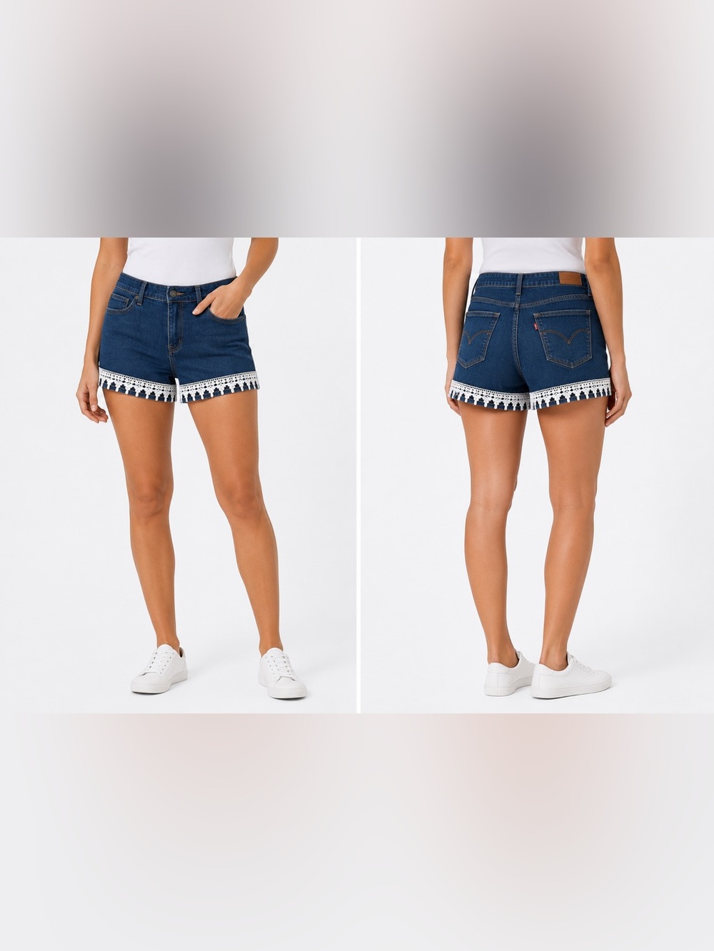 Levi’s Denim Shorts Size 31 Blue Jean Shorts w/ White Crochet Lace Trim